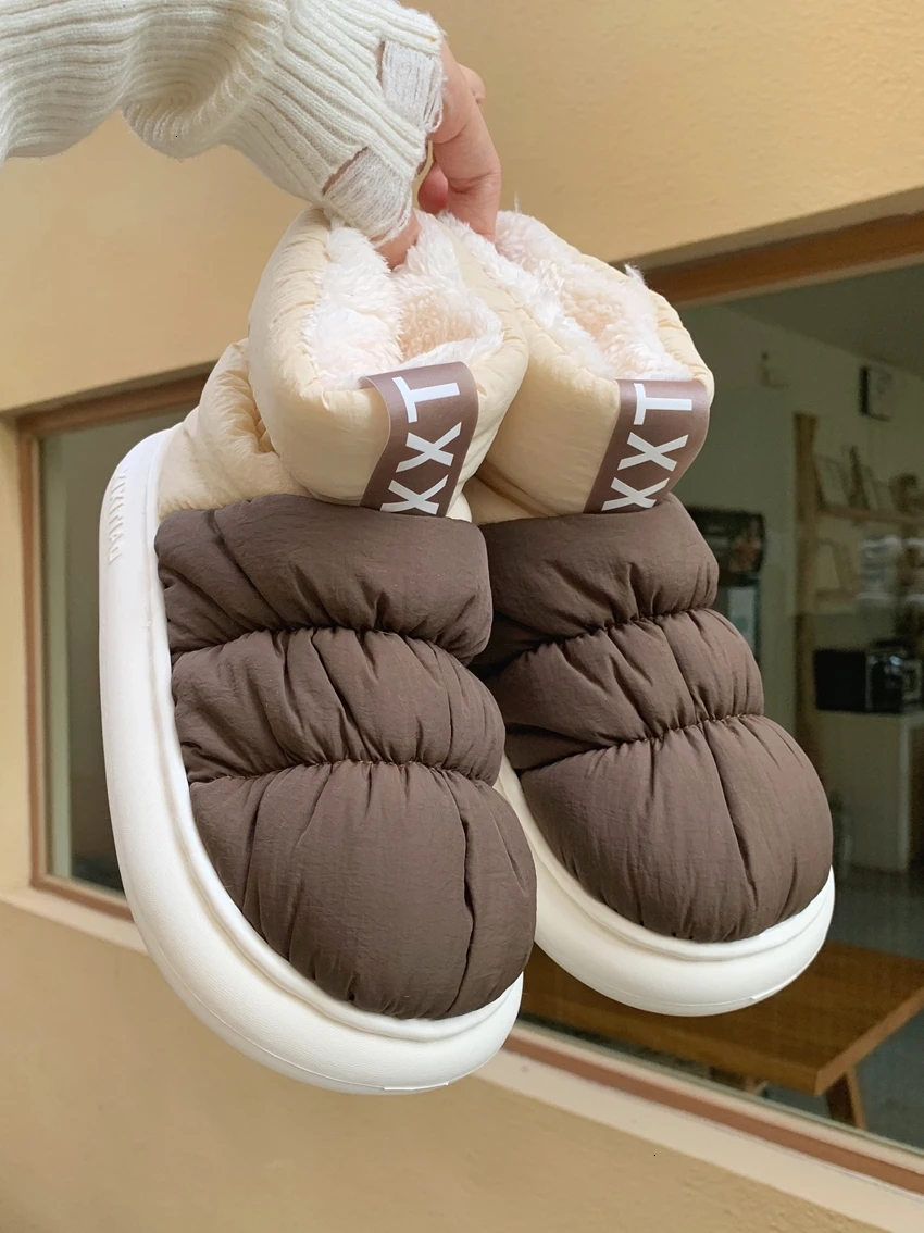 

Man Women Cotton Boots Fashion Versatile Color Matching Pleated Cotton Shoes For Men And Women Winter Couples Wearing Waterproof