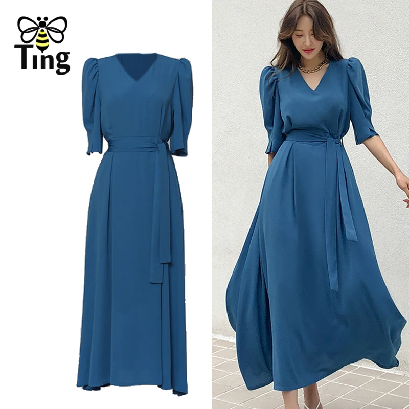 Tingfly Women Summer Fashion Vintage Elegant Solid Color A Line Casual