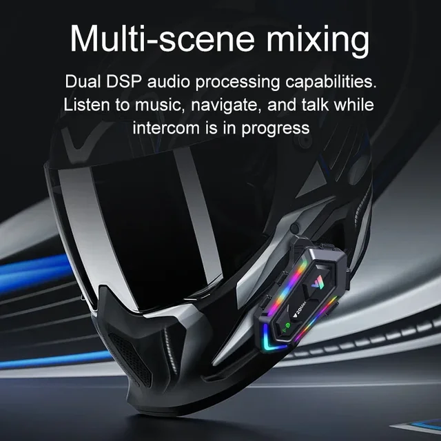 Y20 MAX Motorcycle Helmet Bluetooth Headset Intercom With Mixing V5.3 IPX6 Waterproof RGB Colorful Light Effect 1000mAh Battery