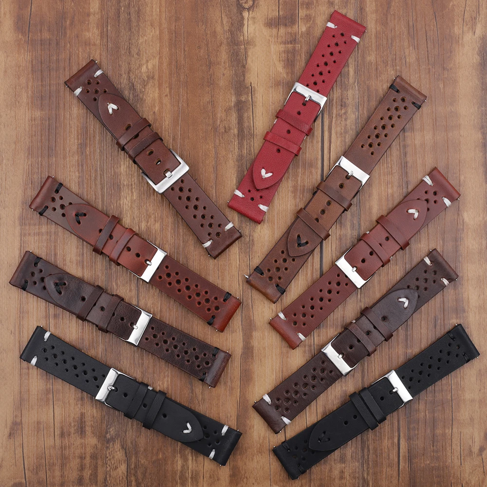 

Genuine Leather Watch Straps 18mm 20mm 22mm 24mm Porous Breathable Watch Band Quick Release Watchband Replacement