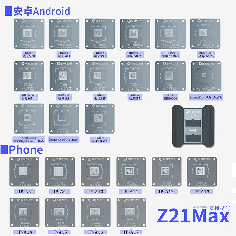 Mijing Z21 Max A8 ~ A17 Cpu Reballing Piattaforma Magnetica Per Iphone 6-15 Pro Max Kit Di Adsorbimento Per La Riparazione Del Telefono Android Con St