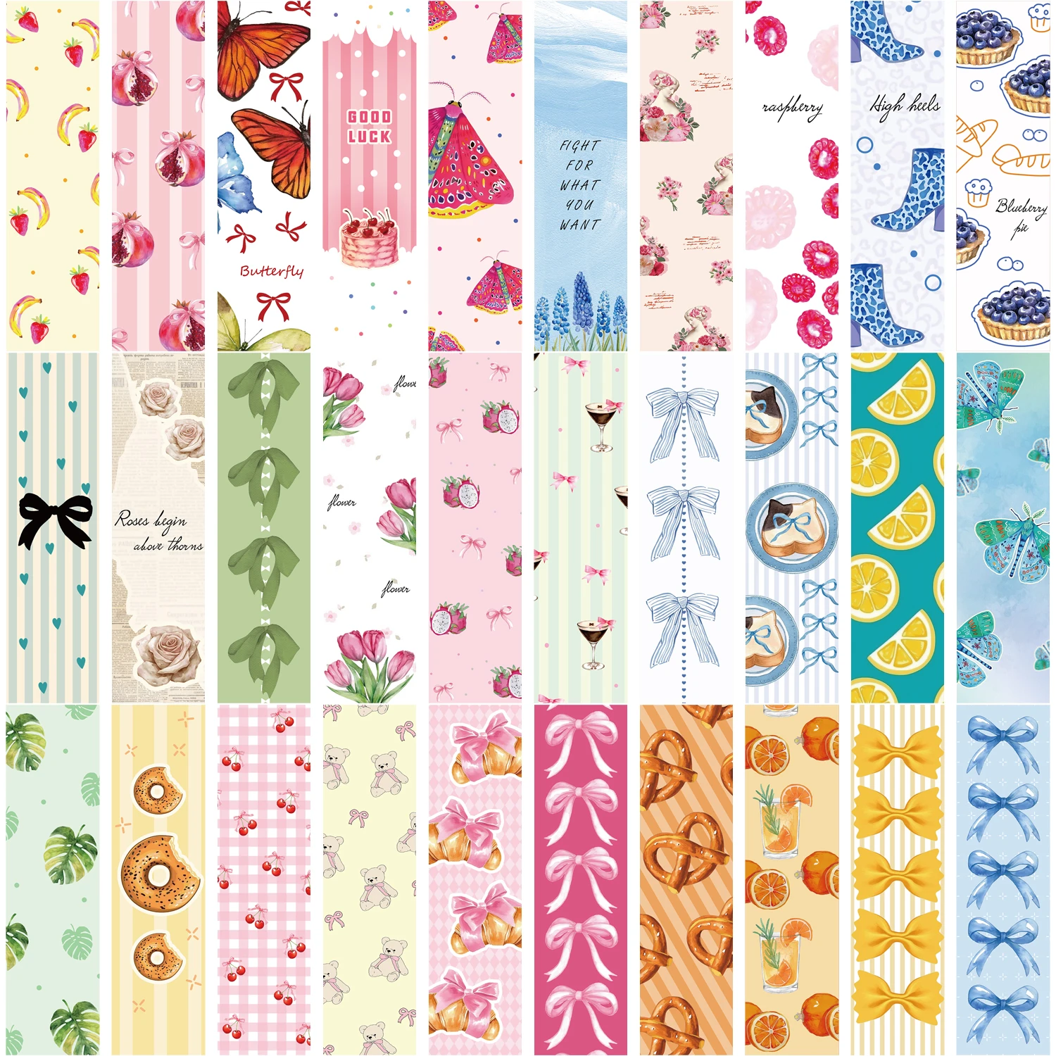 Bookmarks 30Pcs Coquette Doodle Assorted Designs Premium Paper Set for Readers Book Page Markers
