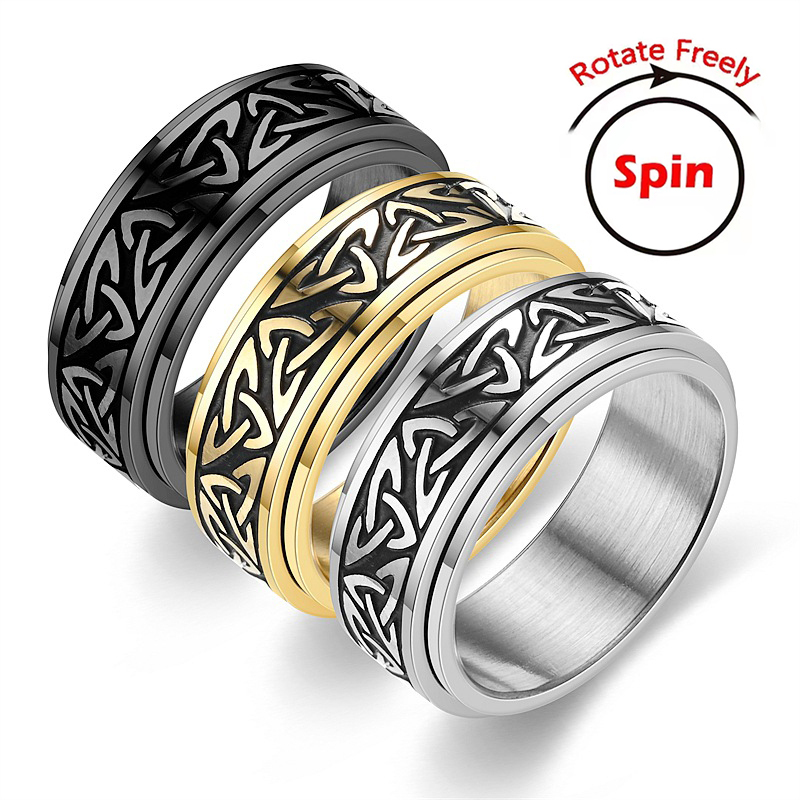 Rotate Rotating Anxiety Fidget Rings Homme Stainless Steel Ring For Men Women Celtic Knot Couple Spinning Spinner Ring Gifts