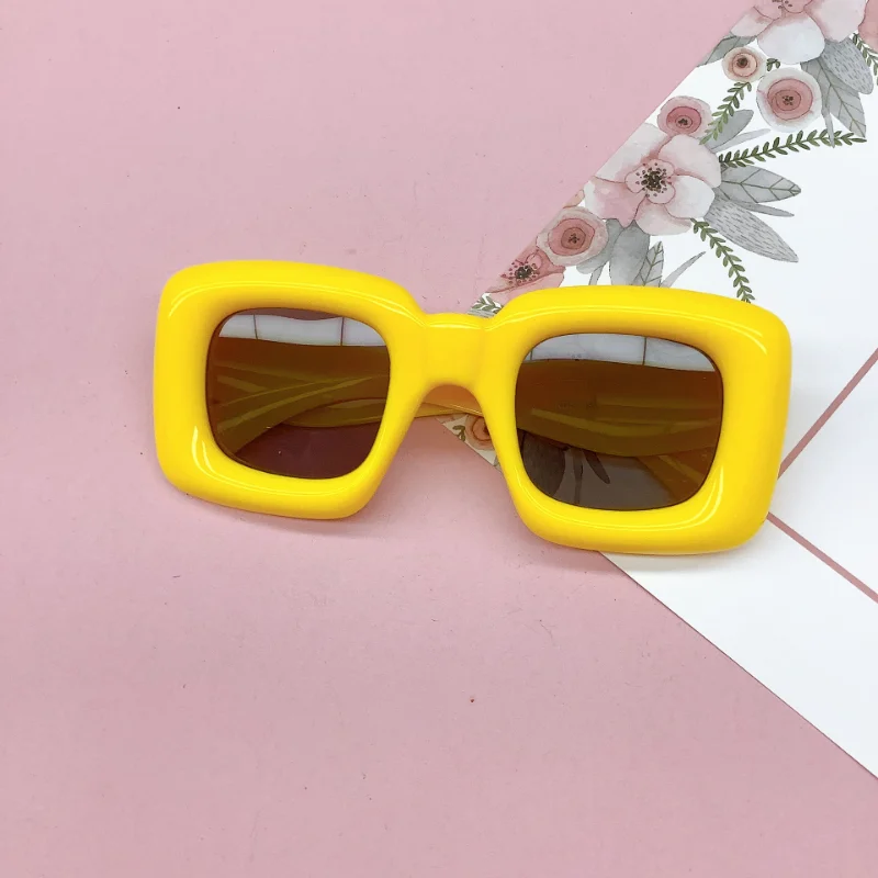 Gafas de sol cuadradas Y2K para niños y niñas, lentes de Color caramelo, UV400, diseñador de marca de moda, rojo, amarillo, único