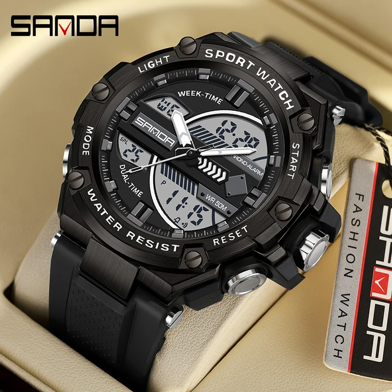 

SANDA Men's Watches 50M Waterproof Wristwatch LED Digital Quartz Clock Sports Military Watch for Men Relogios Masculino 3185