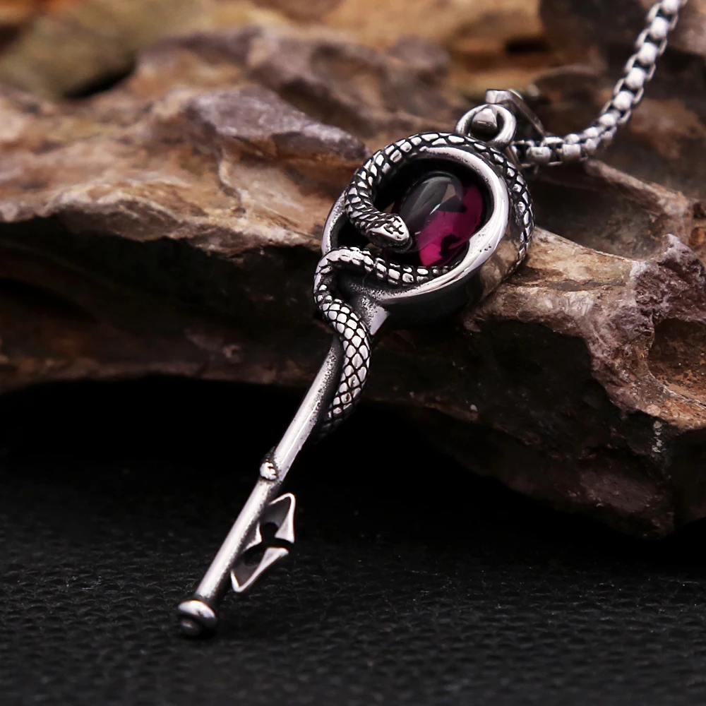 Neue Vintage Schlüssel Anhänger Mit Stein Halskette Für Männer Frauen Punk Edelstahl Schlange Halsketten Mode Kreative Schmuck Geschenke