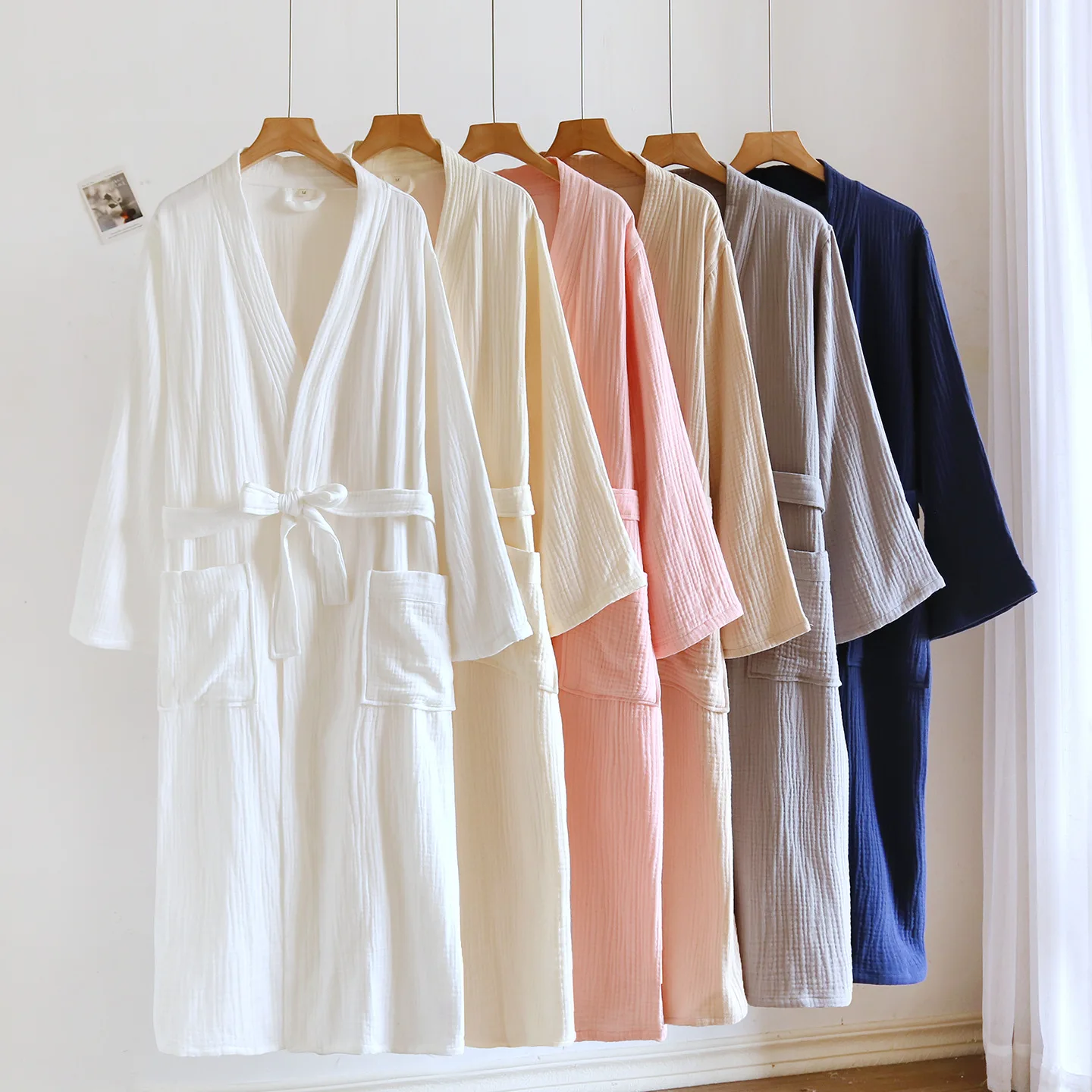 Unisex cotton lounge robe front view