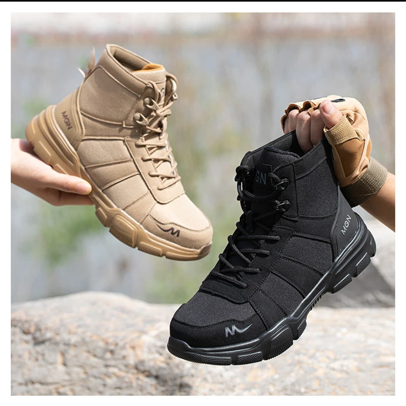 Indestructible Men Work Safety Boots Outdoor Military Boots Anti-smash Anti-puncture Industrial Shoes Men Boots Desert Boots