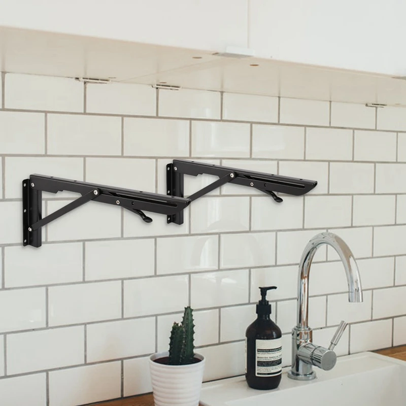 A82I-2Pcs 12Inch Folding Shelve Brackets Heavy Duty Metal Shelving Support Bracket Wall Mounted Floating Shelve Bracket