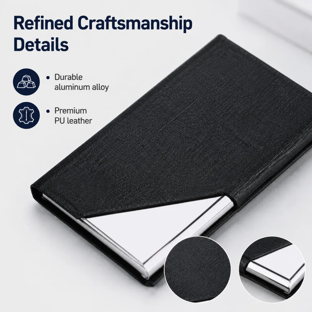 Luxury PU Leather Card Holder Wallet with Metal Accent