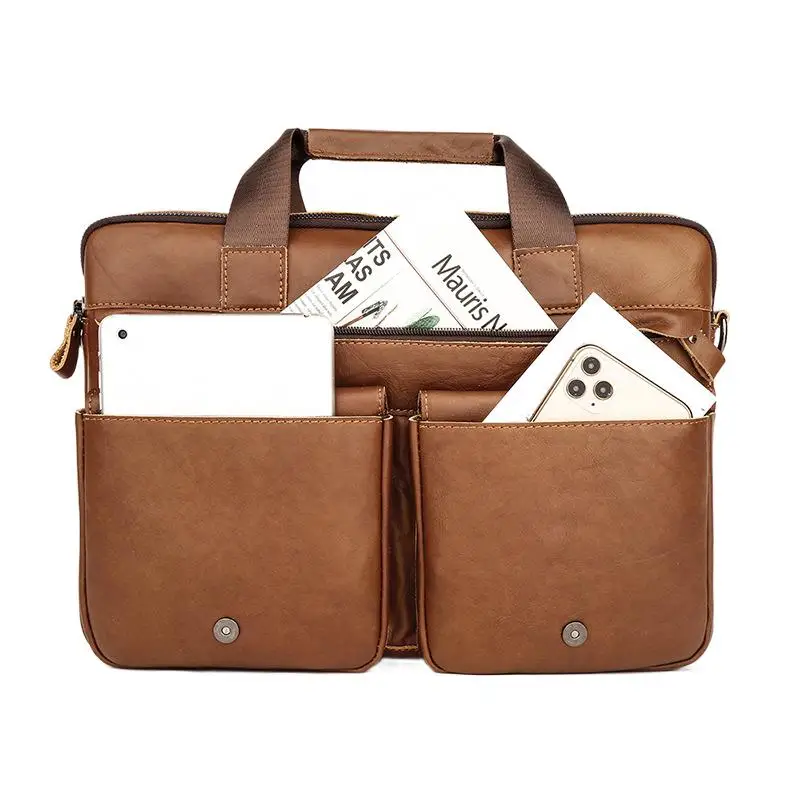 Business Genuine Leather Men's Briefcase Vintage Cowhide Handbag Large Capacity Shoulder Crossbody Bag Office 15.6 