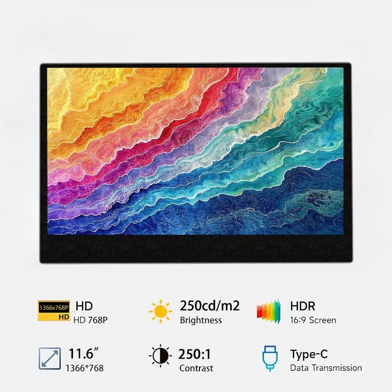 AHXJKA 11.6 인치 휴대용 모니터 HDMI 호환 노트북 두 번째 화면 게임 스위치/PS4/Xbox/Raspberry Pi 용 확장 디스플레이