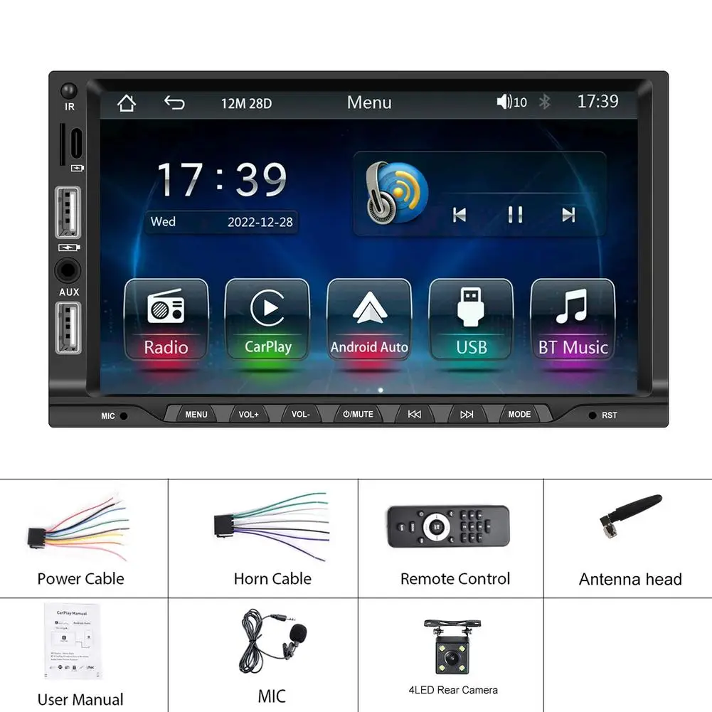 

7-inch 2 Din Car Radio Bluetooth-compatible 5.1 Hands-free Mp5 Player Compatible For Carplay With Microphone