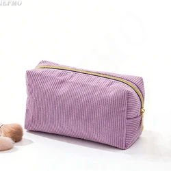 Travel Toiletry & Makeup Organizer - Portable Corduroy Bag with Large Capacity (Purple)