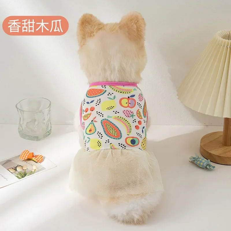 Cartoon Printed Dog Summer Dress Lace Dress For Small Dogs Cute Puppy Skirts Pet Party Birthday Skirt Costumes Pet Supplies