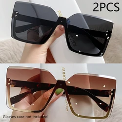 Chic Half-Frame Metal Sunglasses for Women - Fashionable UV Protection (2PCS black brown)