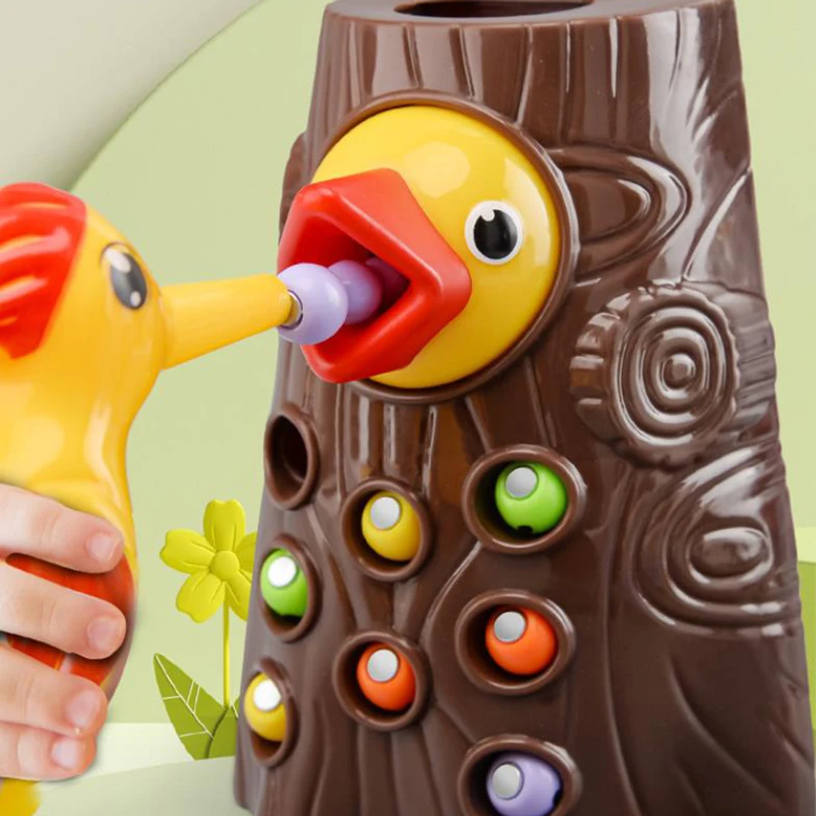Children's woodpecker toy puzzle early education fishing bug game magnetic birds catch bugs parent-child interaction 3