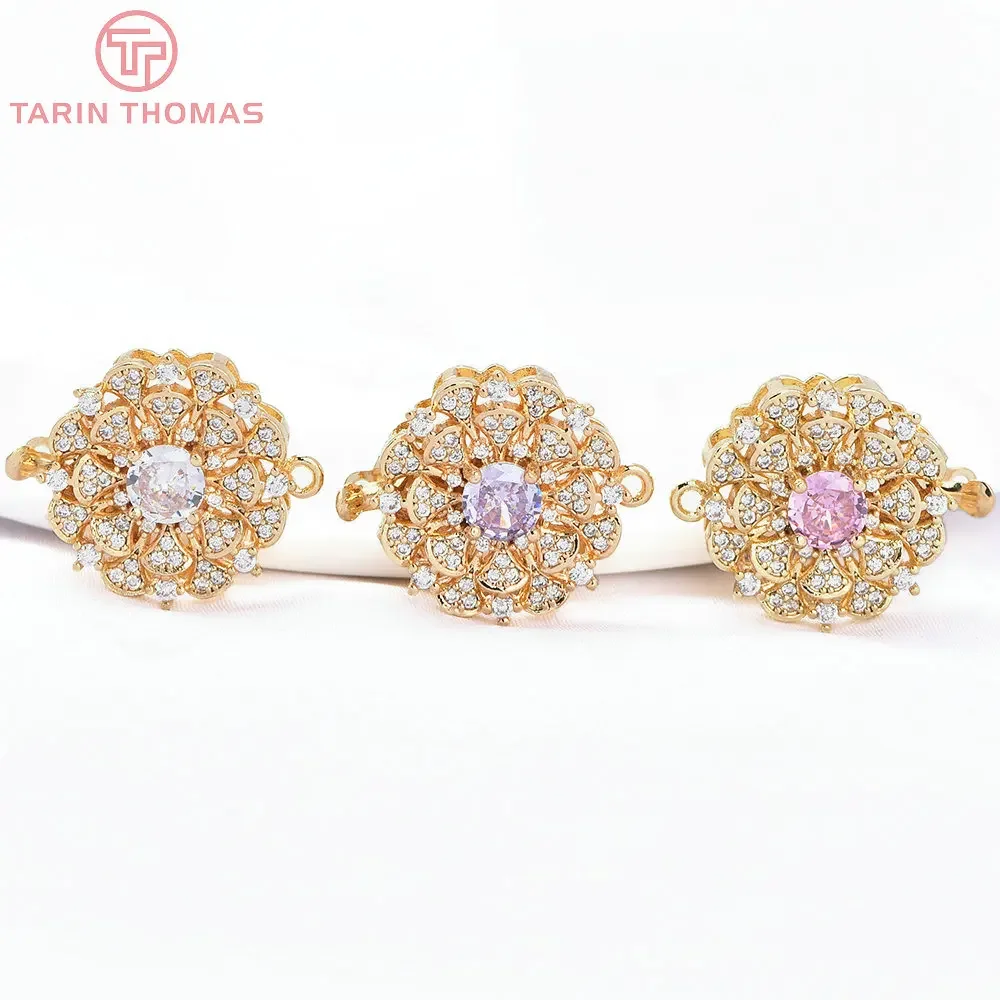

(8429) 2PCS 19.5x23.5MM 24K Gold Color Brass with Zircon Geometry Circular Bracelet Connector Clasp High Quality Diy Jewelry