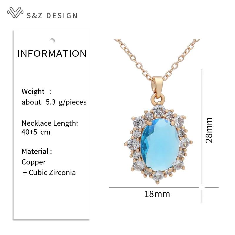 S&Z DESIGN New Fashion Egg Shape Oval Cubic Zirconia Pendant Necklace For Women  Wedding Elegant Champagne Gold Color Jewelry