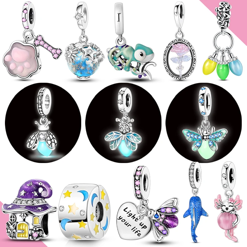 925 Silber Charms Leuchtende Perlen Firefly Chameleon Fit Original Armband Anhänger Diy Für Frau Schmuck