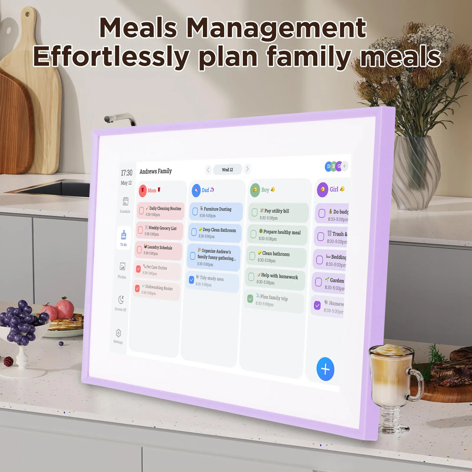 【Hot New】10.1 Inch Smart Digital Calendar LCD Touch Screen Electronic Calendar Chore Chart for Home and Office Purplish for Kids