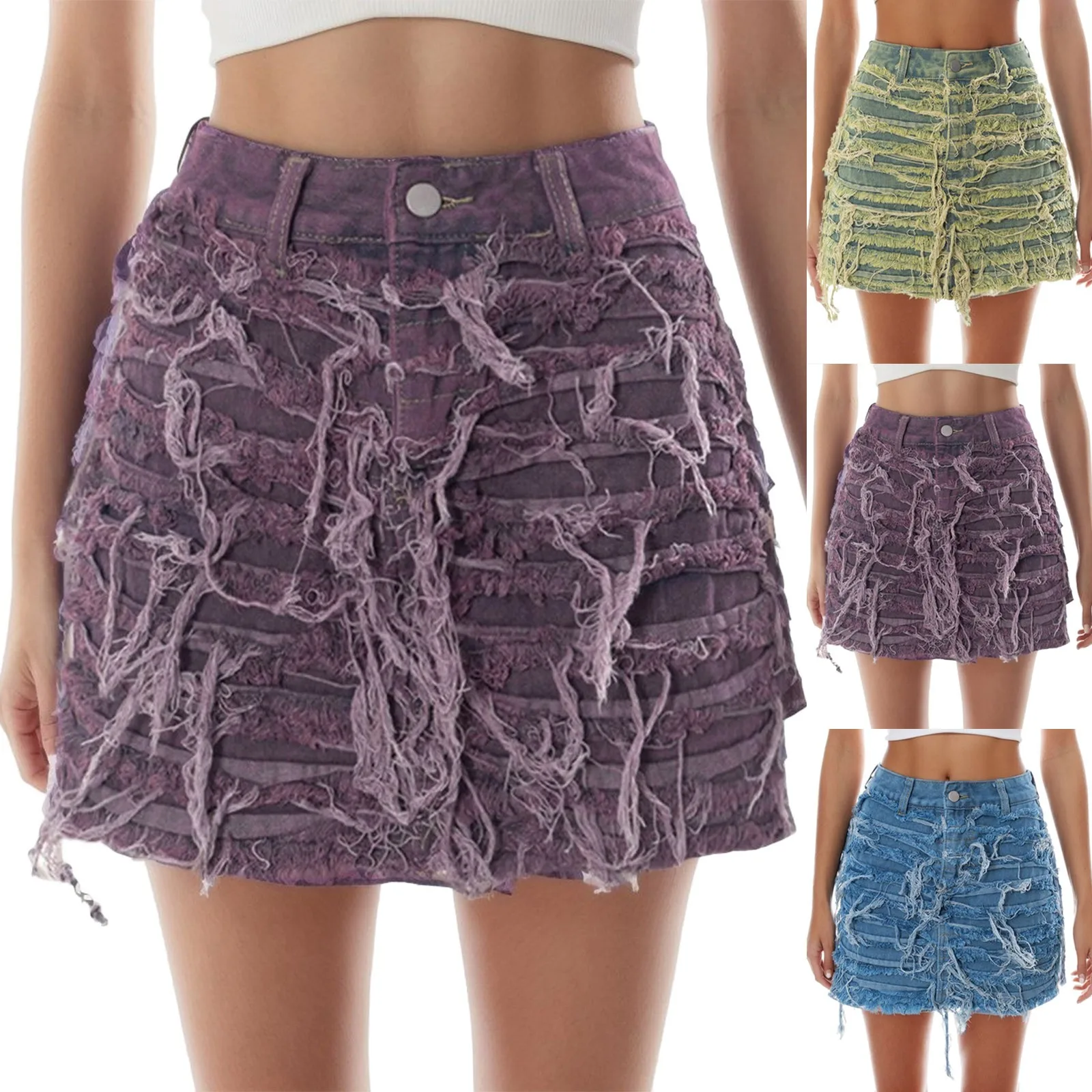 

Женская джинсовая юбка с кисточками, однотонная винтажная короткая юбка из денима с высокой талией, Y2K