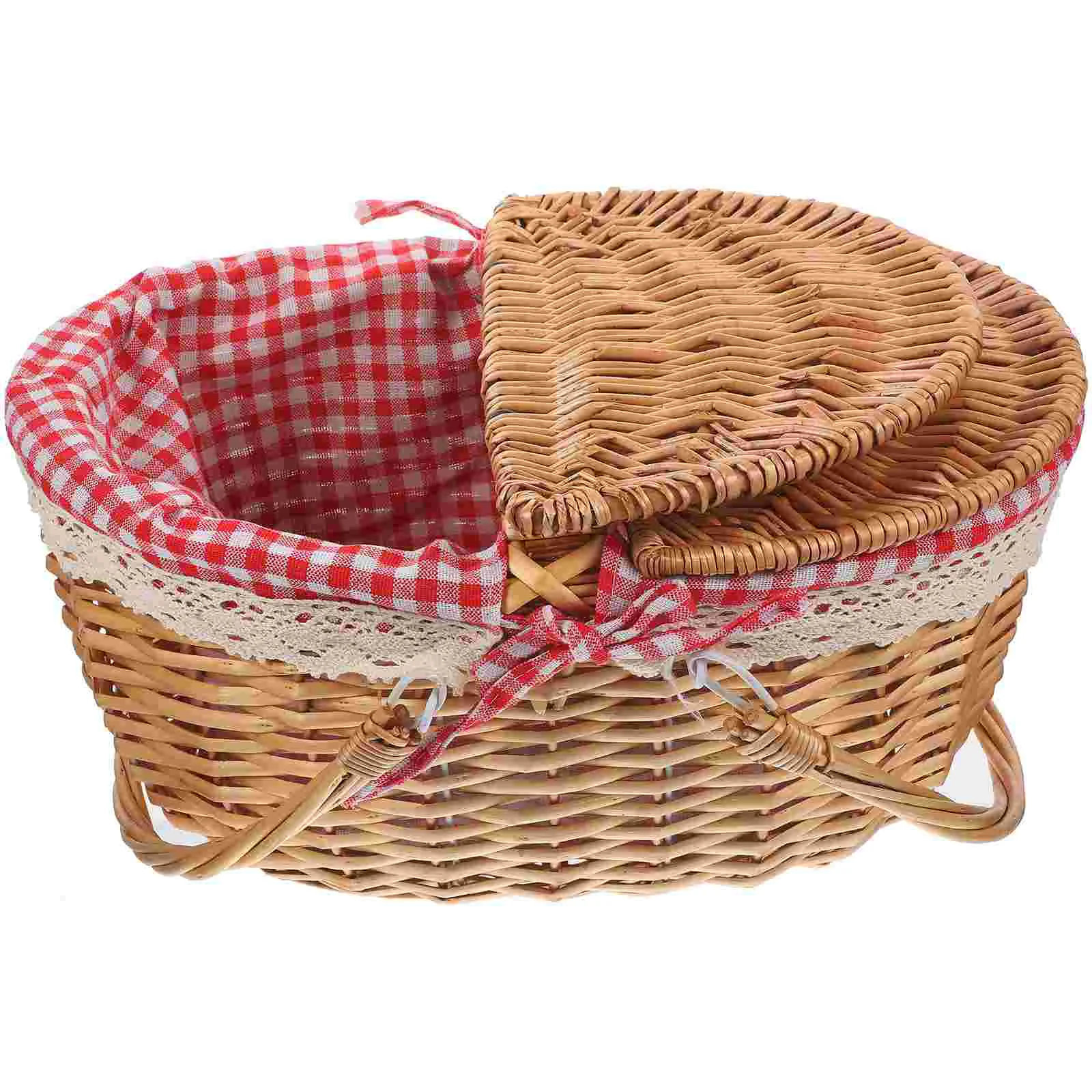Wicker Basket with Handles Cute Baskets for Gifts Picnic Lid Woven 4