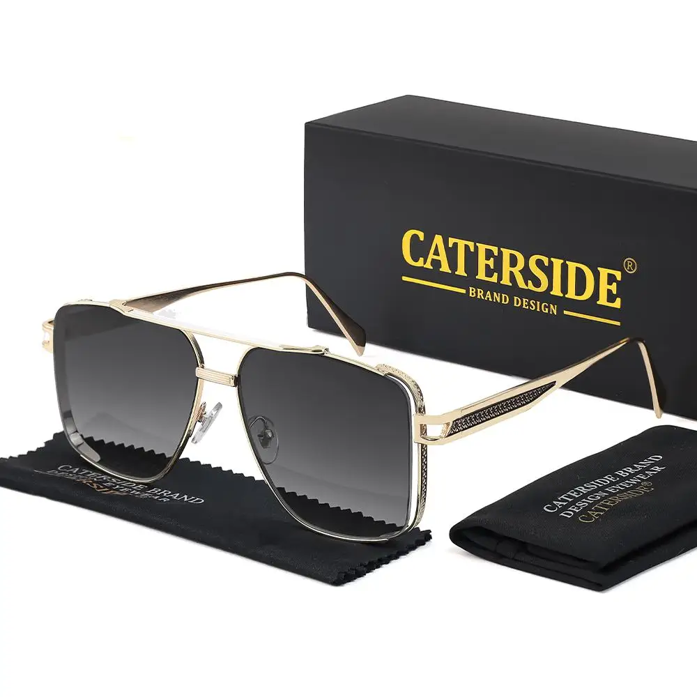CATERSIDE Übergroße quadratische Sonnenbrille für Herren, Metallrahmen, flache Oberseite, Doppelbrücke, Pilotenbrille, Damen-Reise- und Fahrbrille – Detail 14