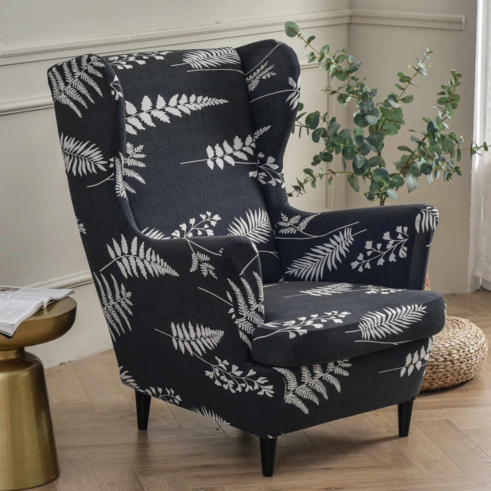Floral Wing Chair Cover Sloping King Back Armchair Covers Elastic