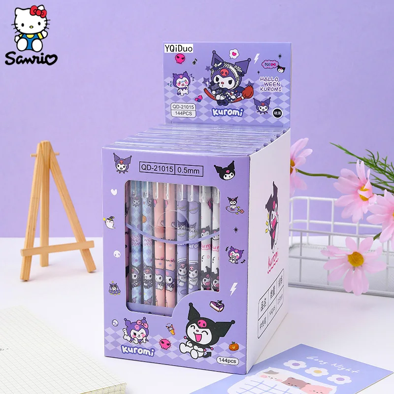 

12PCS Sanrio Kuromi Black Neutral Pen Kawaii Cinnamoroll Pen Hello Kitty Melody 0.5mm Roller Ball Pen School Supplies Stationery