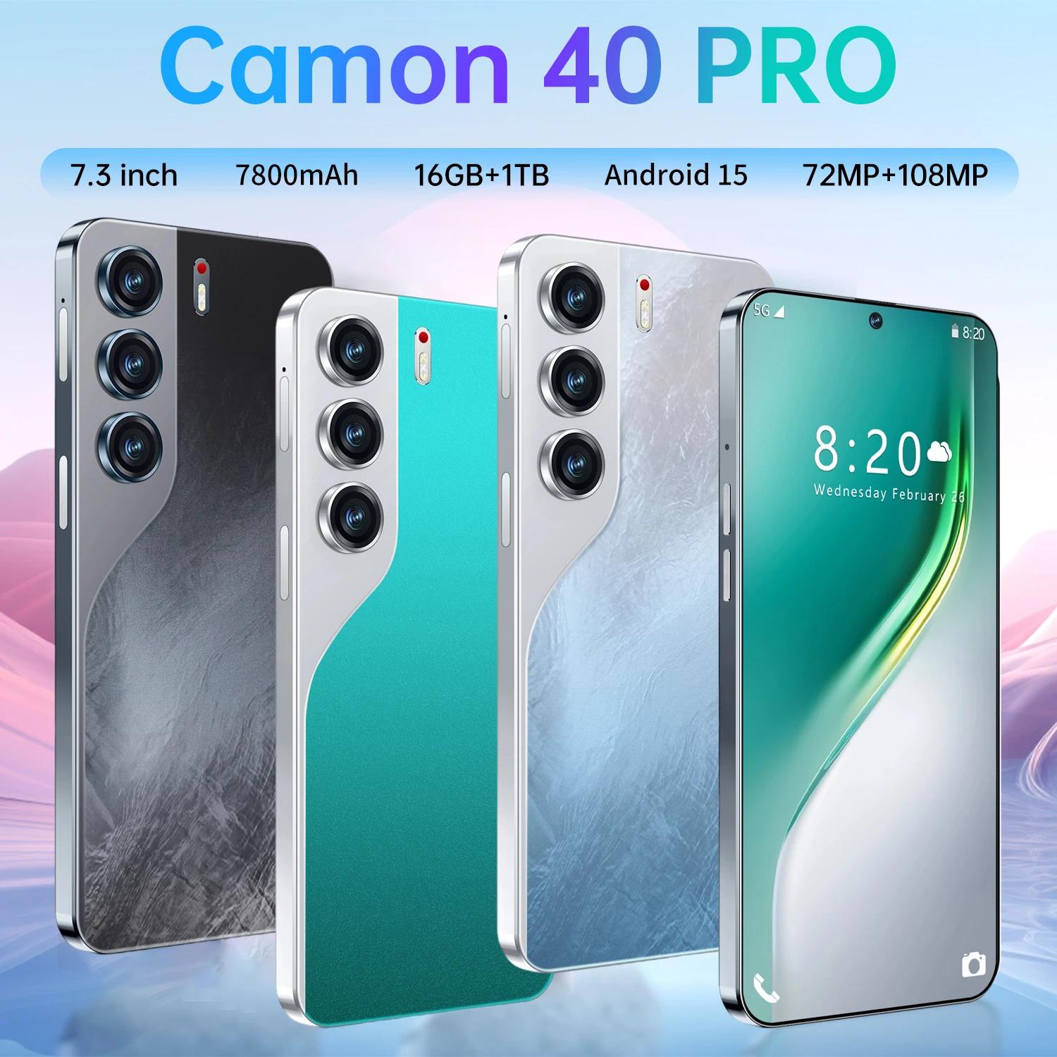 JCTKJ Camon 40 pro Smartphone Global Edition Dual SIM Facial Recognition Android 15 7800mAh Battery