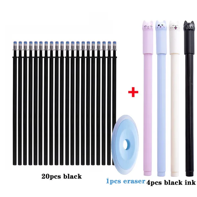 25 pcs/set Erasable Gel Pen Refills Rod 0.5mm Washable Handle Magic Erasable Pen for School Pen Writing Tools Kawaii Stationery 25pc black