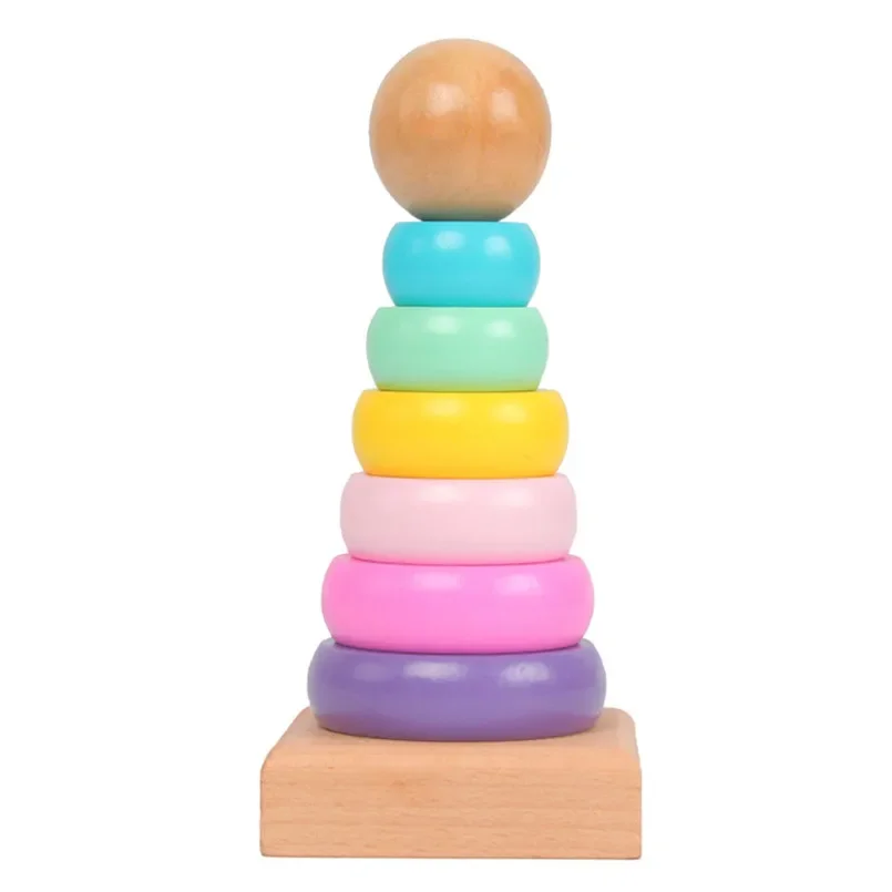 Building Blocks Wooden Toys Wooden Blocks Wooden Stacking Toys Stacking Blocks Rainbow Stacker Wooden Ring Educational Toy Kids Tower Stack Up Blocks Color Shape Game Baby Montessori Toys for Children Gifts