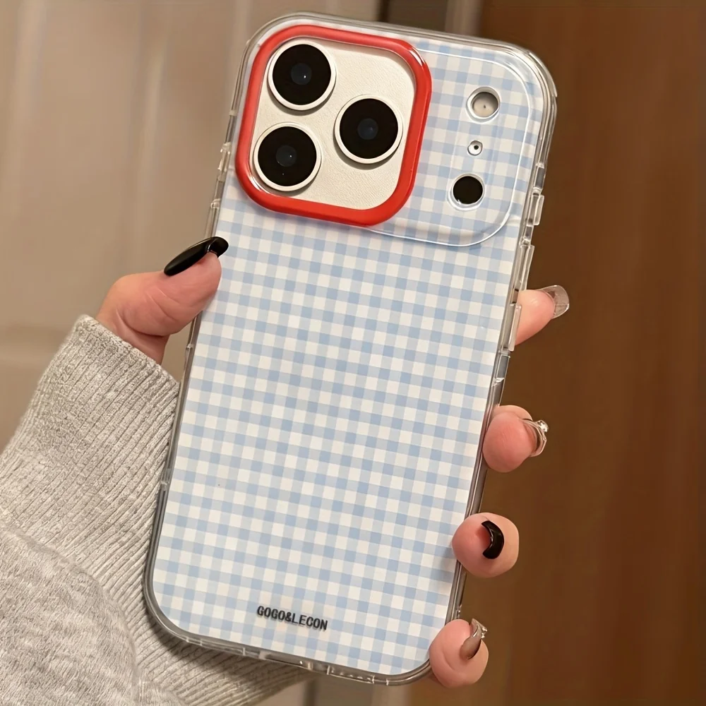 Trendy Blue Checkered Grid Pattern Soft Case - Contrasting Color Design