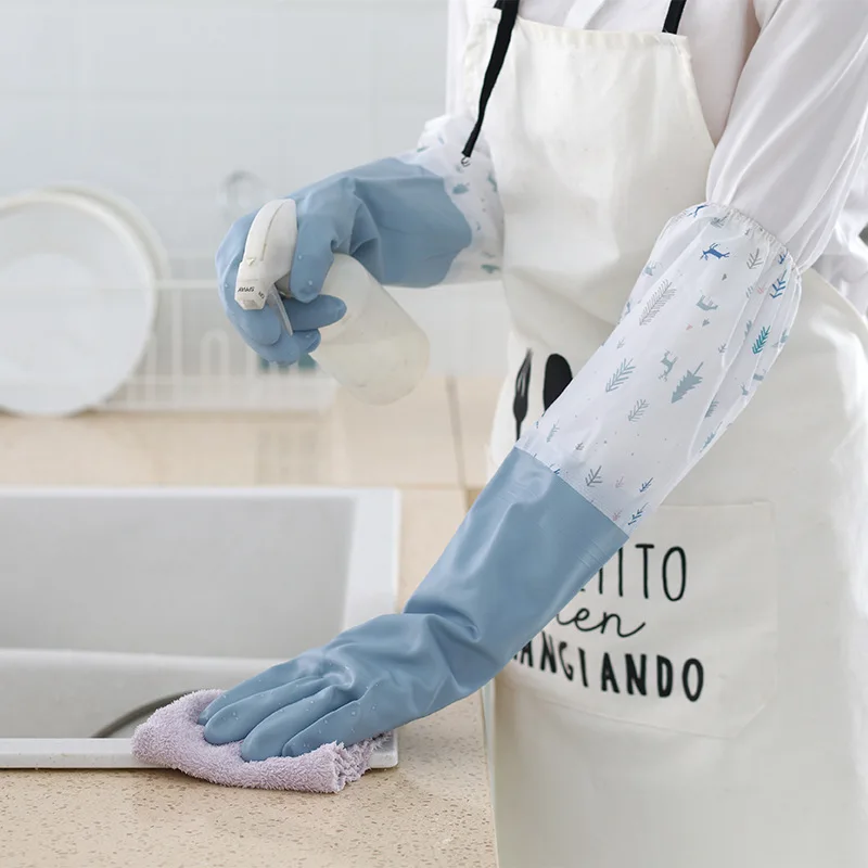 Reusable Dishwashing Gloves PVC Waterproof Long Cuff and Flock Lining Household Cleaning Gloves dishwashing gloves cleaning gloves