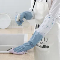 Reusable Dishwashing Gloves,PVC Waterproof Long Cuff and Flock Lining Household Cleaning Gloves 2