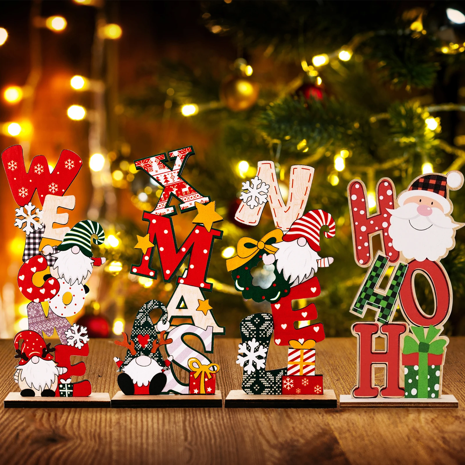 1pc Holz Weihnachten Desktop Ornamente Gesichtslosen Puppe Santa Cluas Schneemann Tisch Dekor Weihnachten Home Dekoration Weihnachten Geschenk – Detail 1