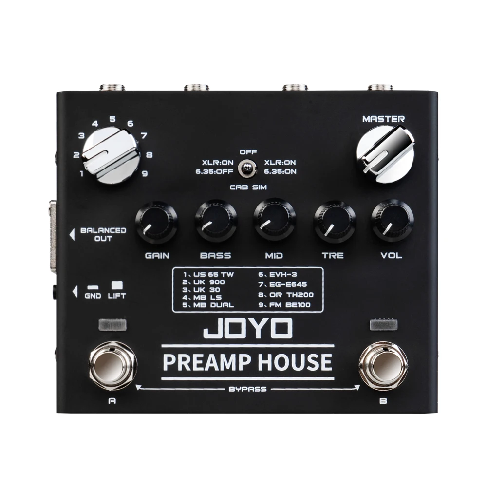 

JOYO R-15 Preamp House Cabinet Simulator Pedal Built-in 9 Amps' Preamps 18 Tones Dual Channel Electric Guitar Effect Pedal