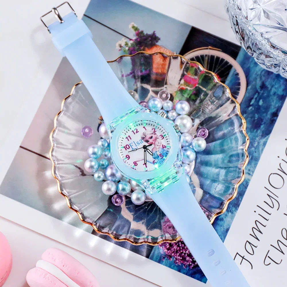 Disney Frozen Princess Pattern Kids Watches LED Flash Children Watch Toys Fashion Quartz Wristwatch Christmas Gifts for Kids 4