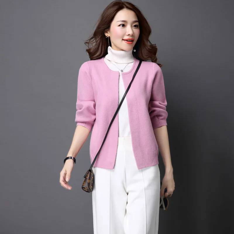 

Women Senior Pink Coat Elegant Streetwear Open Stitch Lady Fashion Autumn Winter Jackets Korea All Match High Street Cardigans