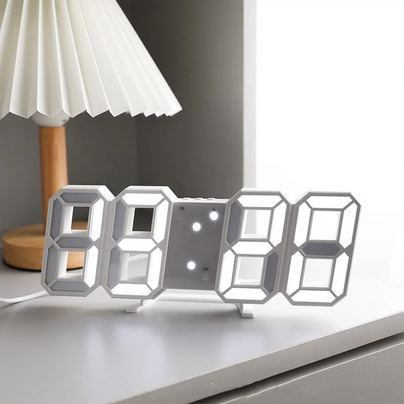 3D LED Digital Clock Wall Decor Glowing Night Mode 3 Alarms 12/24H For Living Room