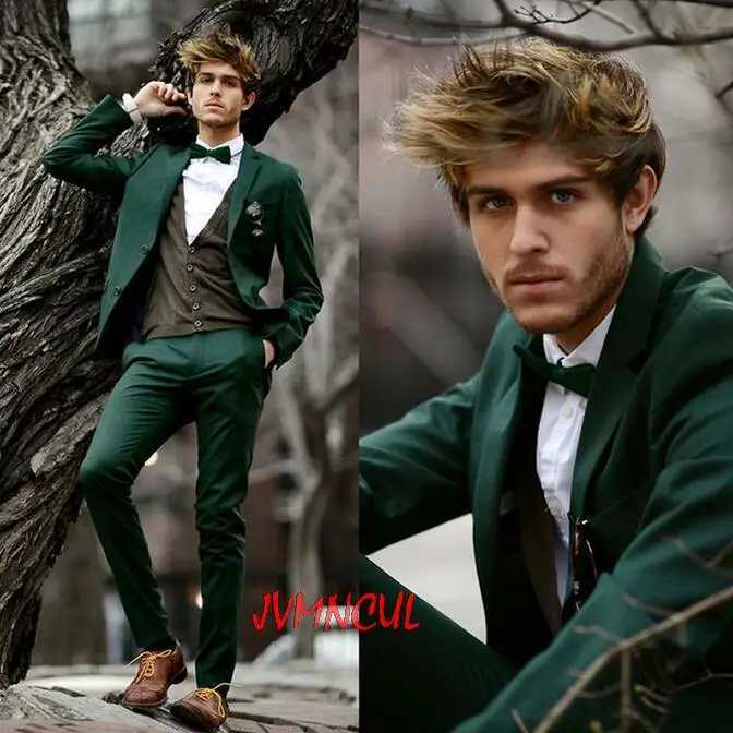 

Tailored Made Dark Green Wedding Suits For Men 2 Pieces(Jacket+Pants+BowTie) Fashion Groomsman Dinner Party Tuxedos Party Suits