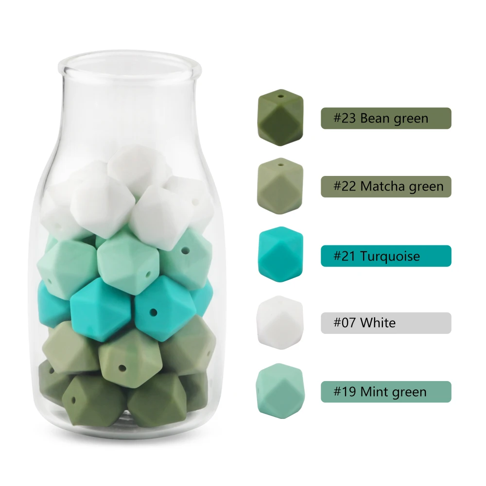 14mm Sechseck Silikon Perlen 17mm Lose Silikon Perlen Lebensmittelqualität DIY Perlen Stift Halskette Zubehör Für Schmuck Machen – Detail 7