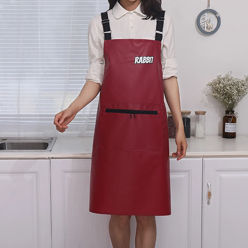 PU 가죽 방수 앞치마 스트랩, 조절식 오염 방지, 내유성, 카페 레스토랑 요리 청소 앞치마