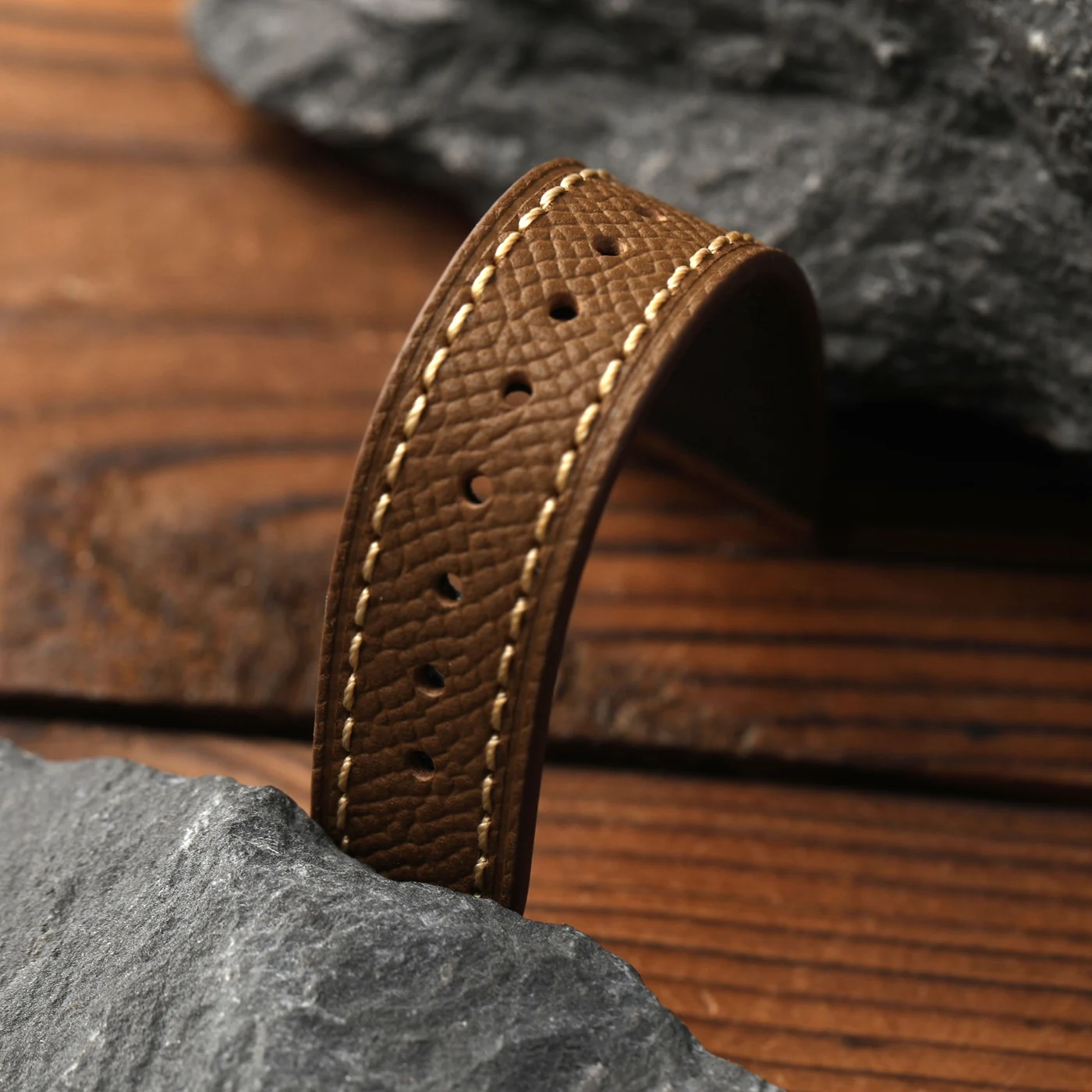 Elegant Black and Gray Handcrafted Leather Watch Strap – Premium Top-Grain French Cowhide
