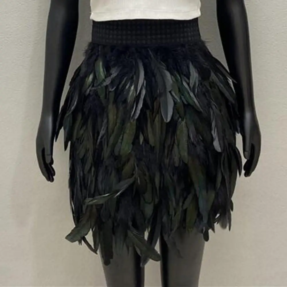 

Festival Faux Feather Skirt Punk Gothic Style Hand-Stitched Design Stage Performance Punk Gothic Mini Short Skirt