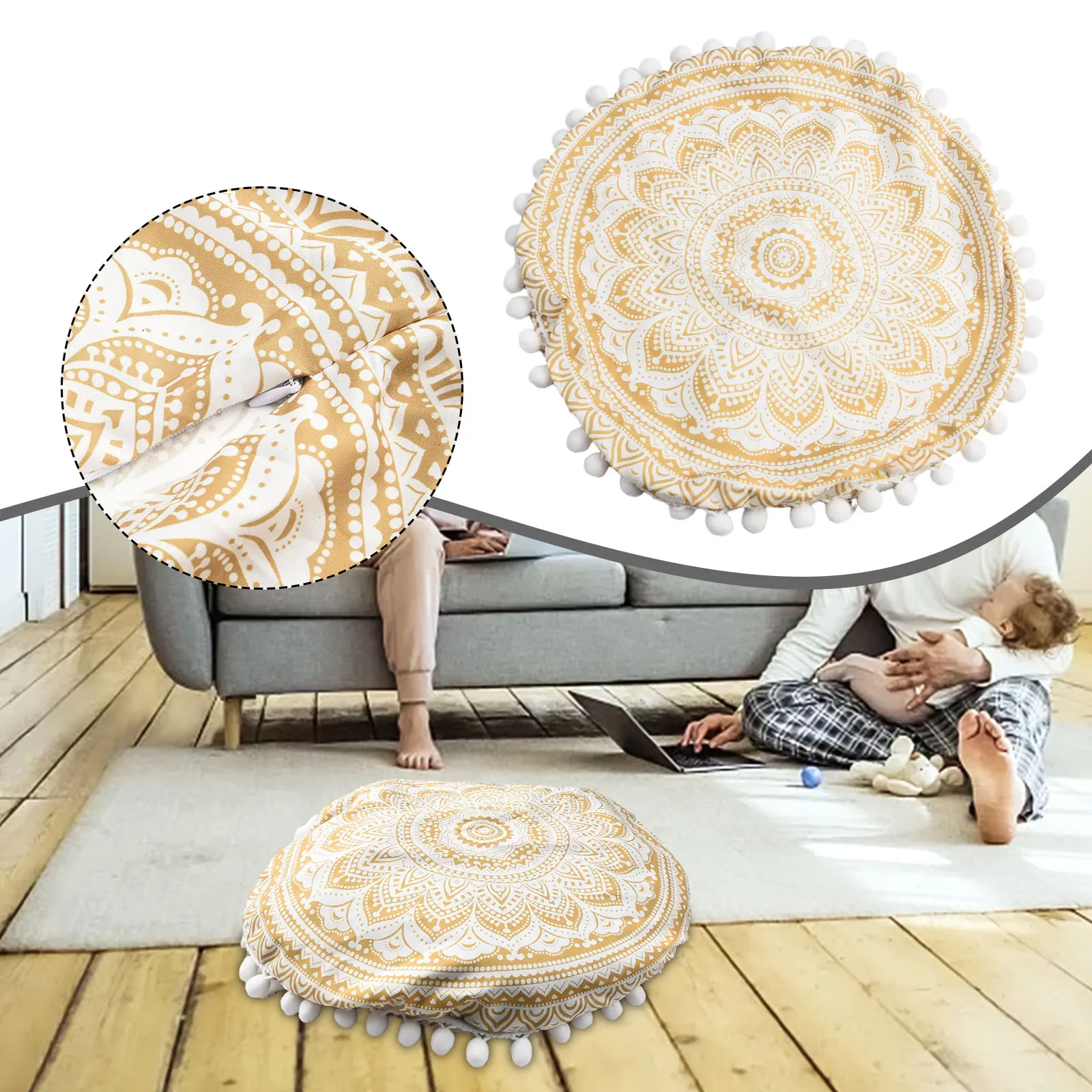 

1PCS Round Pattern Pillowcase Polyester Fiber Material Bohemian Cushion Cover Suitable For Home Hotel Bar Car Cafe 43x43cm