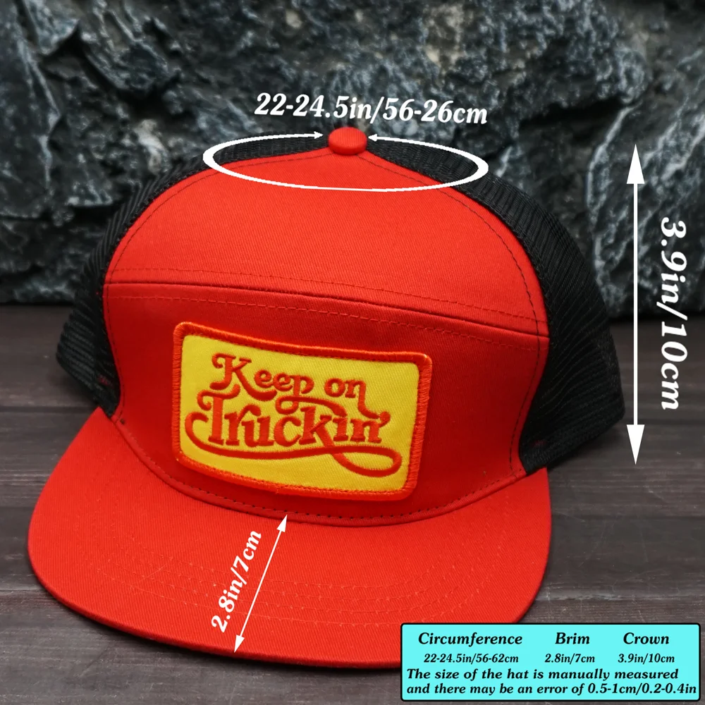 빈티지 스타일의 평평한 챙 모자, 장갑에 자수 로고가 있는 가짜 6페이지 드라이버 모자, 미국 트럭 운전사 모자