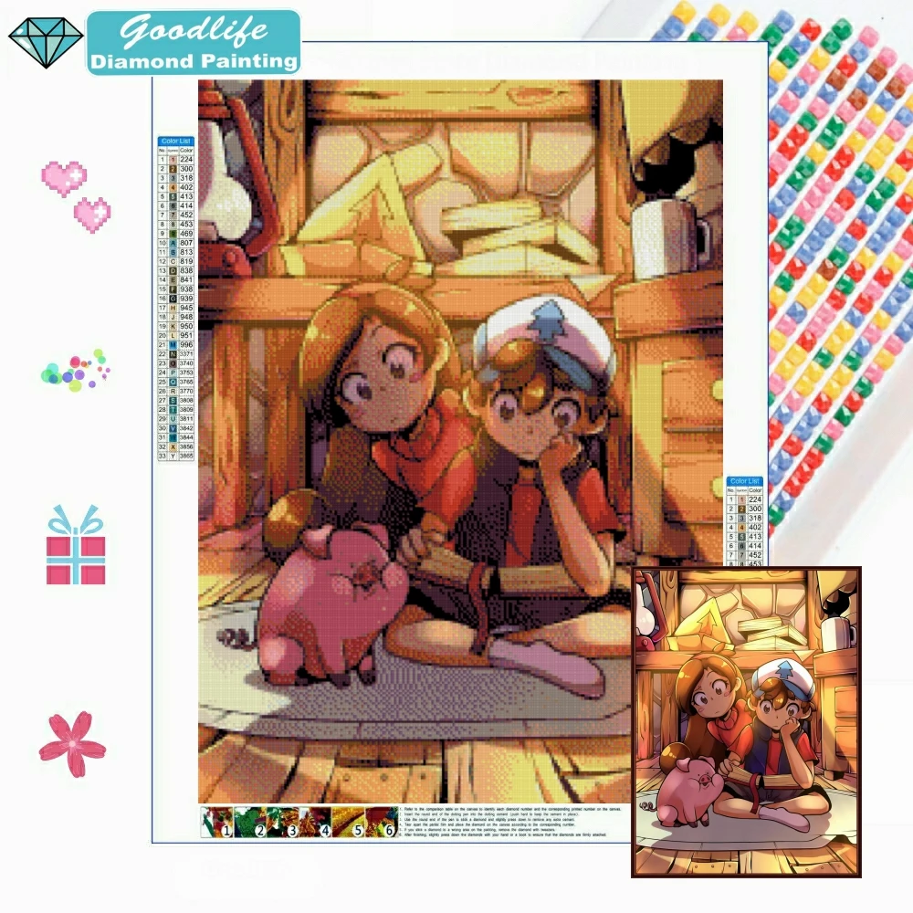Peinture Diamant 5D de Dessin Animé Disney Gravity Falls Dipper et Mabel,  Broderie en Point de Croix, Strass, Mosaïque, Décoration de Maison -  AliExpress, image size:1000x1000