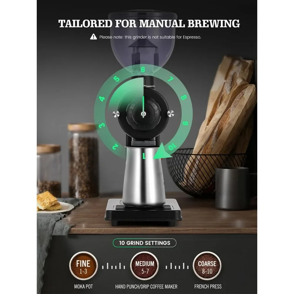 Electric Coffee Grinder Electric Stainless Steel Burr with Precise Grind Settings Adjustable Coffee Bean Grinder
